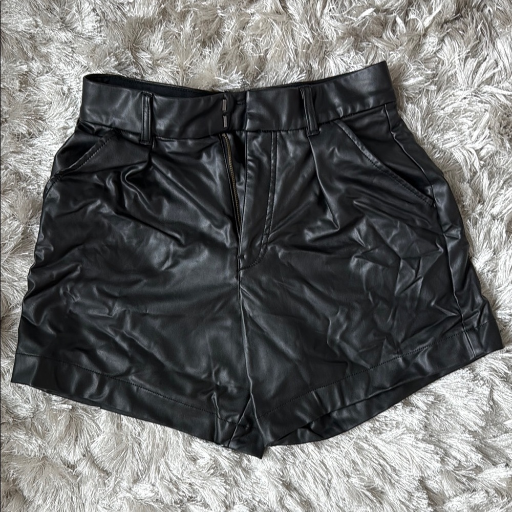 Abercrombie & Fitch Black Faux Leather High-Waist Shorts